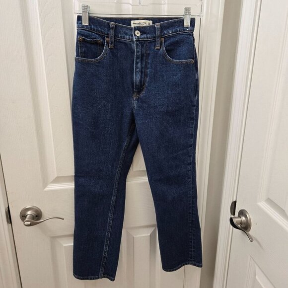 Abercrombie & Fitch Ankle Straight Jeans Size 00 24 Ultra High Rise Classic Blue - Picture 1 of 11